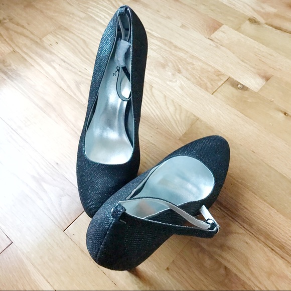 New Black Platform Sparkly Heels with Rhinestones - Picture 3 of 6